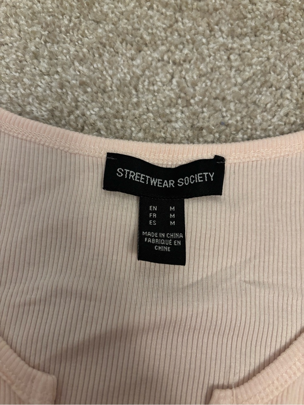 Baby Pink Ribbed Button-Front Short Sleeve Top - Picture 2 of 3